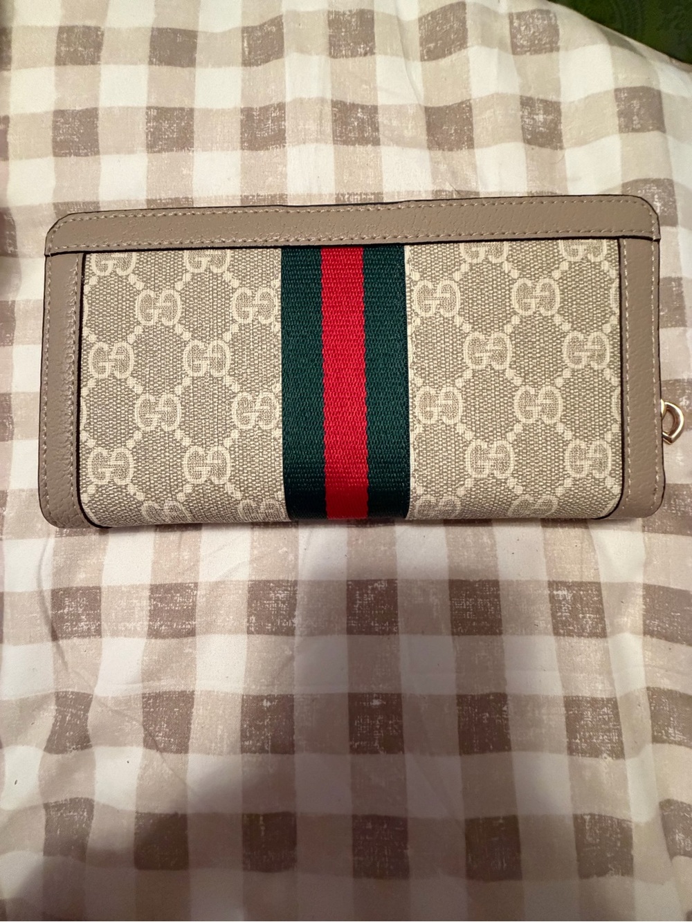 Gucci Beige Signature Canvas Zip Wallet with Green and Red Web - Picture 4 of 5